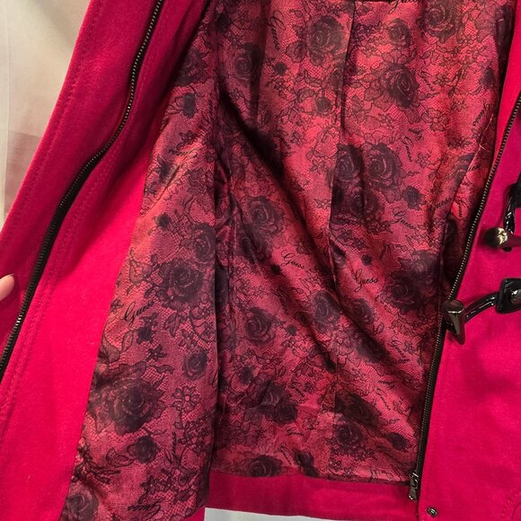Guess Womens Hooded Lined Wool Blend Coat Zip/Toggle Close Fuchsia Size S NWOT - Picture 14 of 14